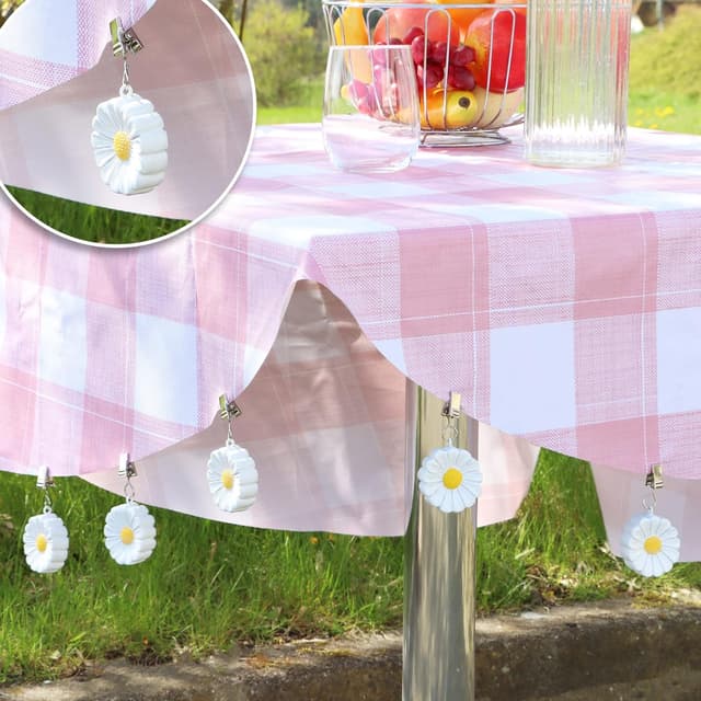 Detalle 2 de com-four® 8x pesi per tovaglie con clip, motivo floreale (circa 40 g) fiori bianchi