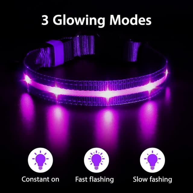 Detalle de MASBRILL Light Up Dog Collar – Rechargeable LED waterproof collar with 3 flashing modes