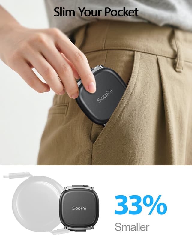 Detalle de SOOPII USB-C to USB-C Retractable Cable (240W, Mag Snap Storage) 2-Pack