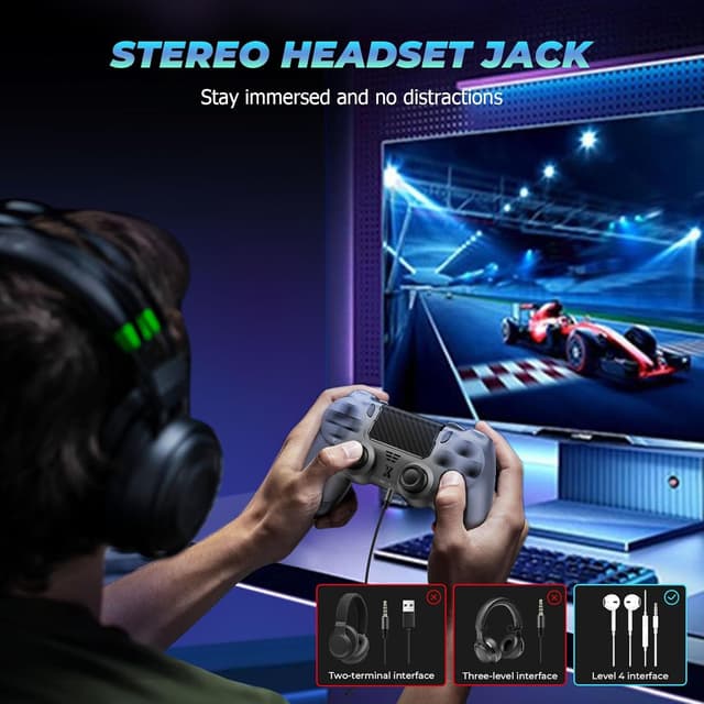 Detalle de Glitfix Wireless Controller für P4 / P4 Slim / P4 Pro & PC – Gamepad mit 1.000-mAh-Akku, 3,5-mm-Audiobuchse und Turbo-Funktion