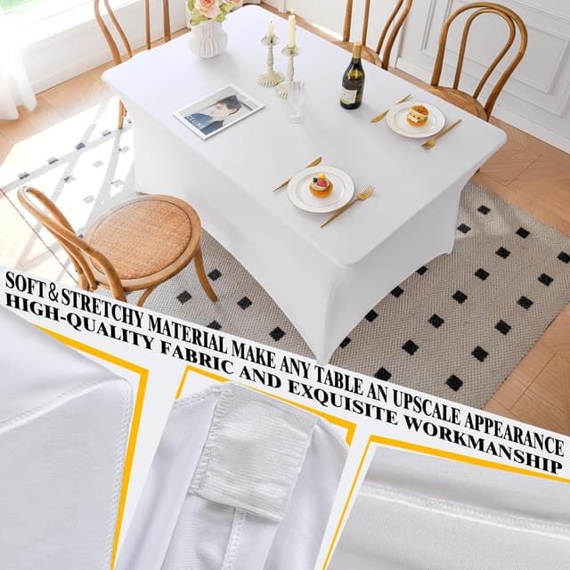 Detalle de Famstar White 4FT Spandex Tablecloth with Corner Pockets for Rectangle Fitted Tables