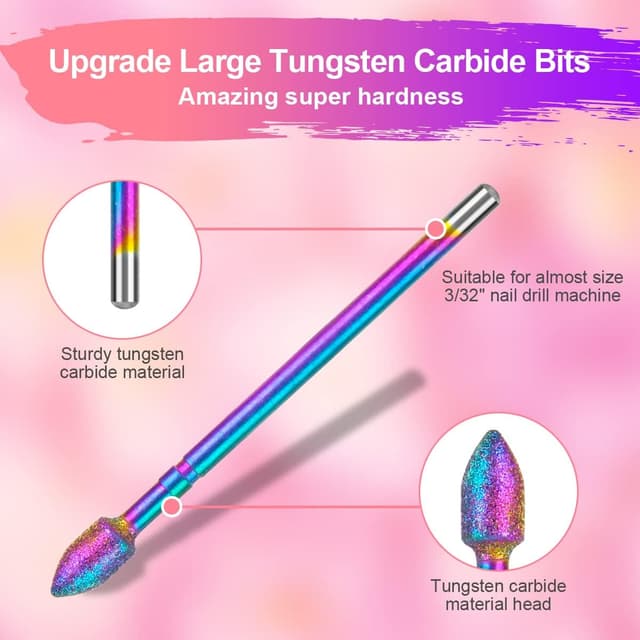 Detalle de URAQT set di punte per trapano elettrico per unghie da 11 pezzi (carburo di tungsteno)