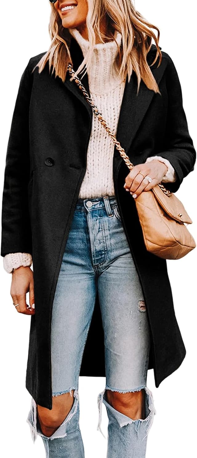 Detalle de Tanming Notch Lapel Wool Blend Pea Coat