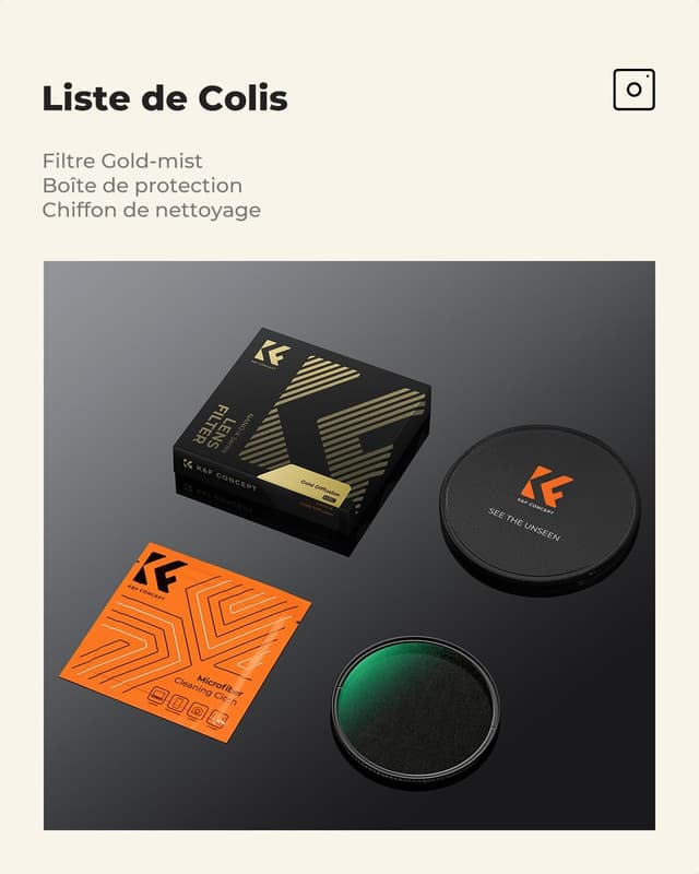 Thumbnail 6 de K&F CONCEPT filtre Gold-Mist diffusion 77 mm pour objectif photo numérique
