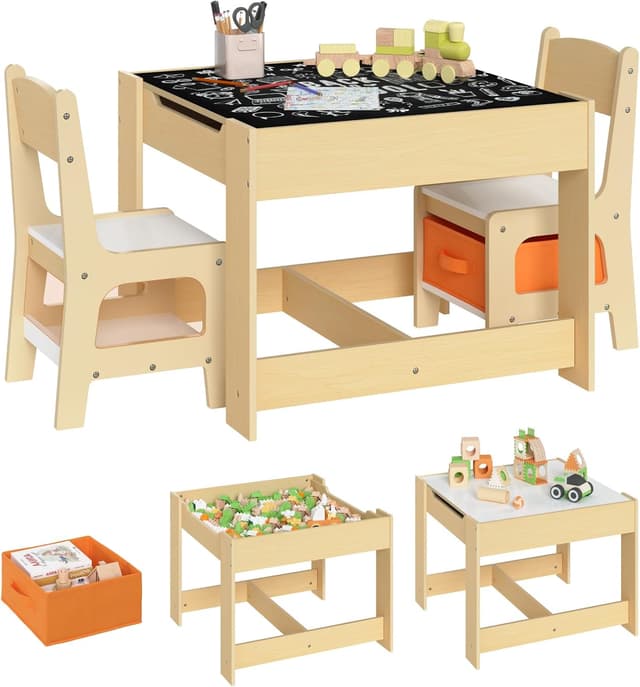 Detalle de WOLTU Kindersitzgruppe (3-tlg.) mit Kindertisch, Kreidetafel & Stauraum