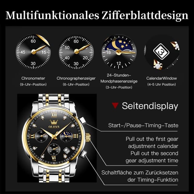 Detalle 2 de OLEVS Herrenuhr 42 mm Quarz mit Datum