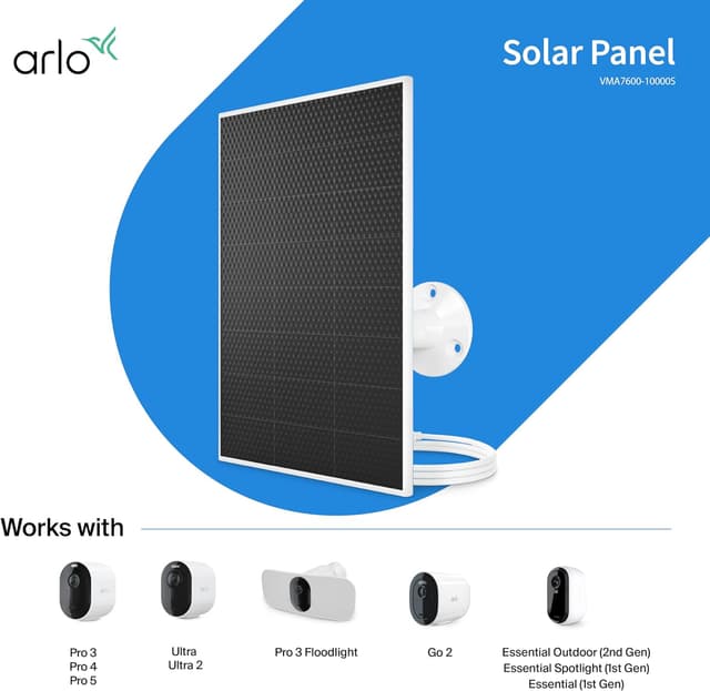 Detalle de Arlo Solar Panel Charger (White) — Arlo Certified Weather-Resistant Charger for Select Arlo Cameras & Floodlights