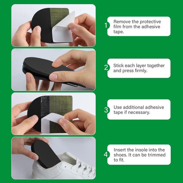 Detalle de Bukihome Adjustable Orthopedic Heel Lift Inserts (4 layers) – height increase & heel pain support for large shoes