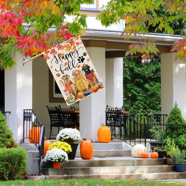 Thumbnail 2 de FUYUCHEN Happy Fall Dogs House Flag 28x40 inches 🏳