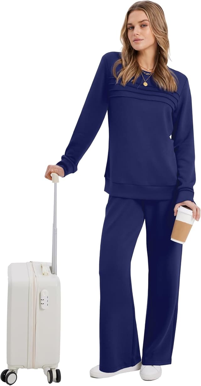 Detalle 2 de WIHOLL Women’s 2-Piece Sweatshirt & Wide-Leg Tracksuit Set for Casual Travel & Lounge
