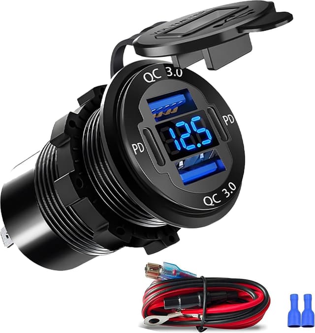 Detalle de Upgraded 12V USB Charger (4 Ports) with LED Voltmeter — Aluminum Alloy Car Outlet