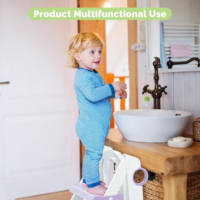 Detalle 2 de COOSEYA 2-in-1 Toilet Seat Potty Training Seat with Adjustable Step Stool (Purple)