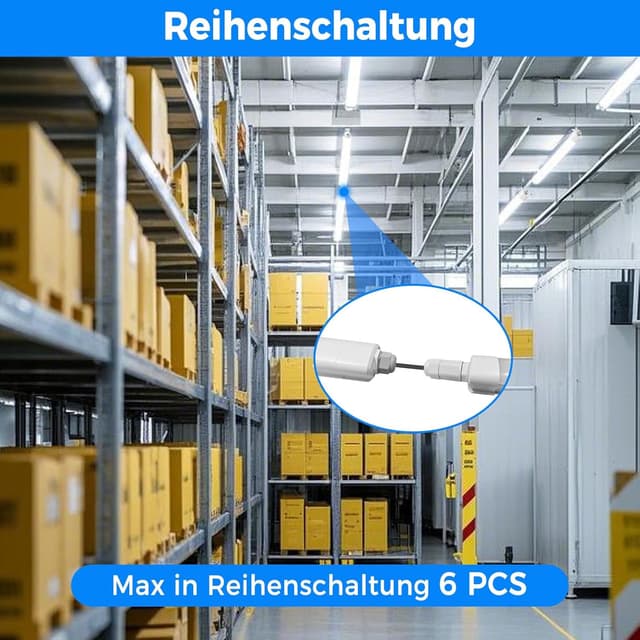 Detalle de Peasur LED Feuchtraumleuchte 120 cm (4er-Set) IP65 mit 3000K/4000K/6500K, 36 W & 3.960 lm