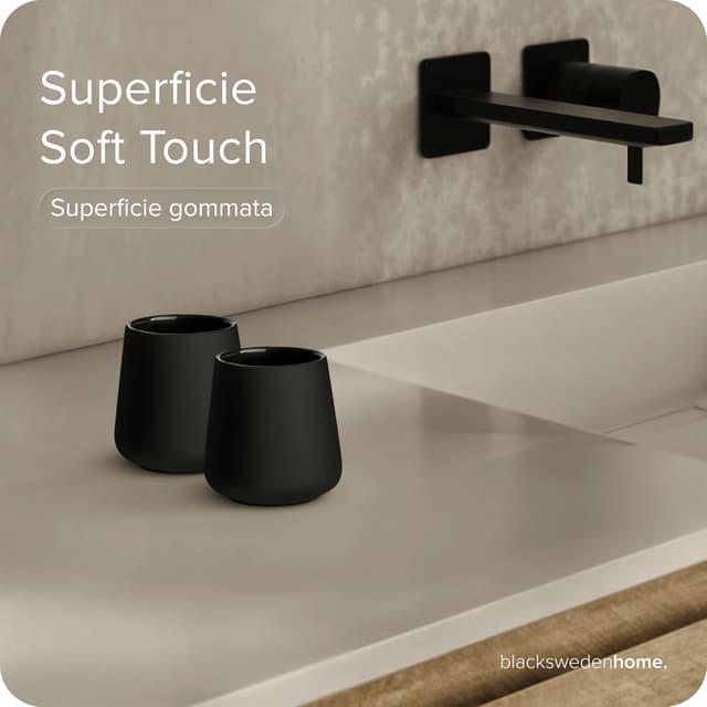 Detalle 2 de Black Sweden Home Set bagno completo in ceramica nera opaca (4 pezzi) con dispenser sapone e spazzola WC rimovibile