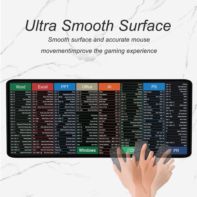 Detalle de Gaming-Mauspad mit Shortcut-Guide für Excel, Word & PowerPoint (rutschfeste Unterseite, gesäumte Kanten)