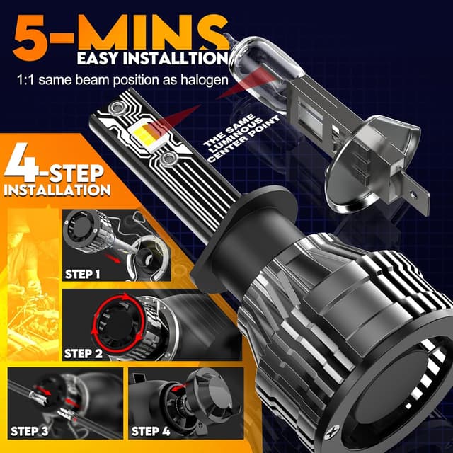 Detalle de WAIXINGREN H1 LED Headlight Bulb (60W, 6500K) – Plug and Play IP68 waterproof replacement