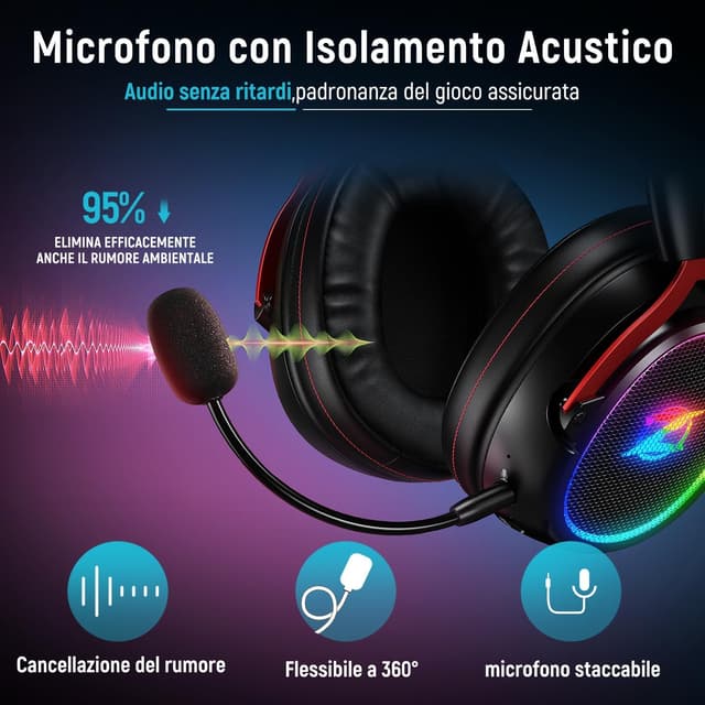 Thumbnail 4 de Ozeino Cuffie Gaming Wireless 40+ ore