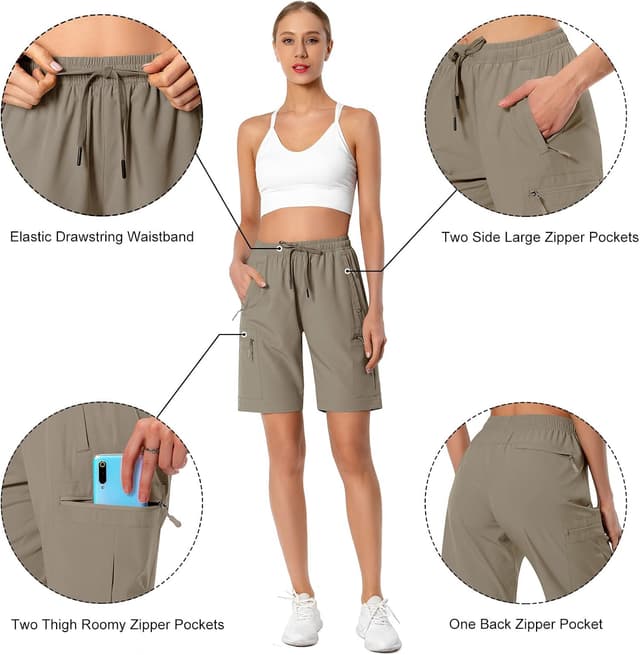 Detalle 1 de Hugut Women’s Lightweight Hiking Cargo Shorts with Quick-Dry Fabric, Water-Resistant Finish, UPF 50+