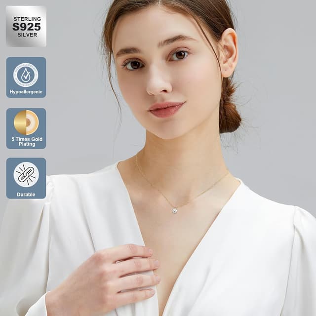 Detalle de KRKC&CO Moissanit-Anhänger-Kette aus 925 Sterling Silber (Solitär Halo) – Damen, VVS1, D-Farbe