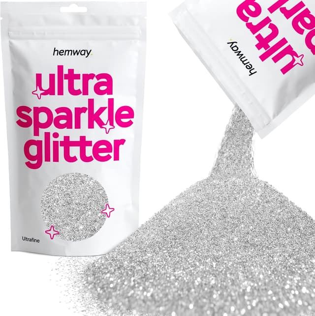 Detalle de Hemway Ultra Sparkle Glitter Silver (Ultrafine) 100g – for crafts, resin, nail art and card making