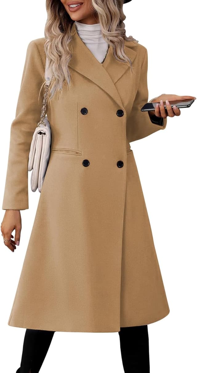 Detalle de Danedvi Womens Long Double Breasted Coat with Lapel Collar