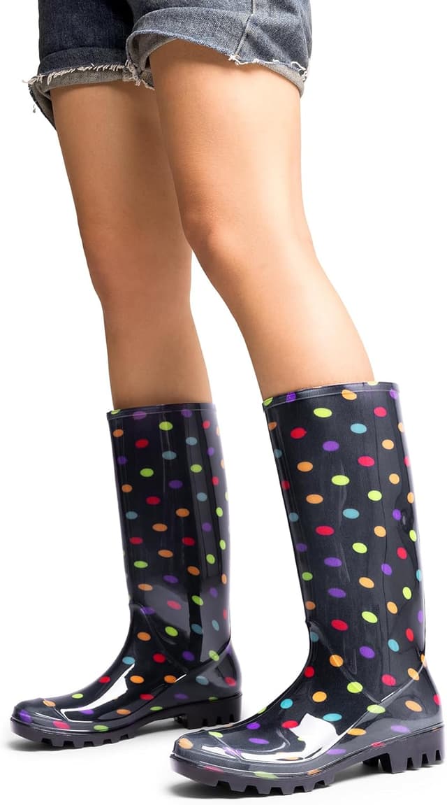 Detalle de Dream Pairs stivali da pioggia impermeabili in gomma da donna con design a pois