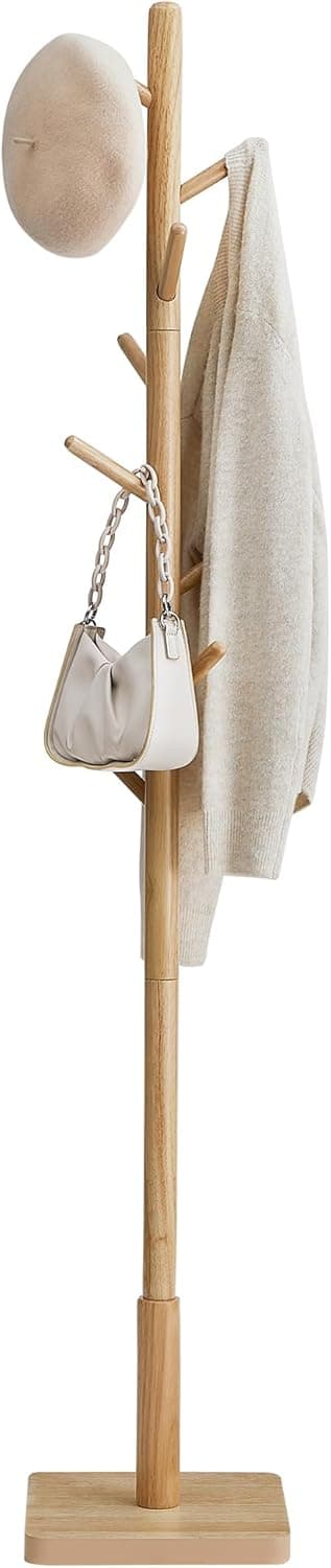 Detalle de VASAGLE Garderobenständer RCR010N01 aus massivem Kautschukholz, Baumform mit 8 Haken