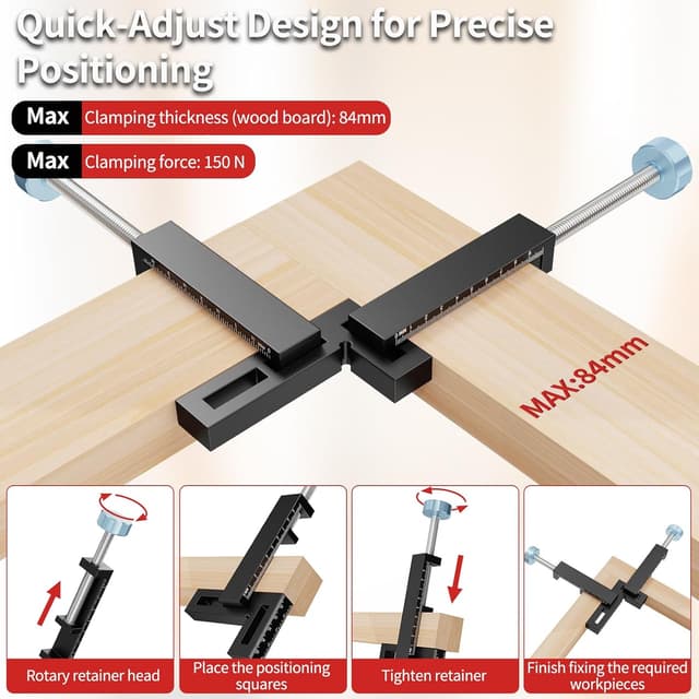 Detalle de Preciva bloc de positionnement à 90° noir pour serre-joint d’angle – 4 ensembles (10 cm)