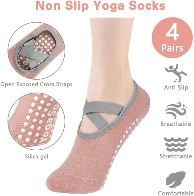 Detalle de Flintronic calzini antiscivolo yoga da donna con cinturino incrociato per pilates, danza e piedi nudi