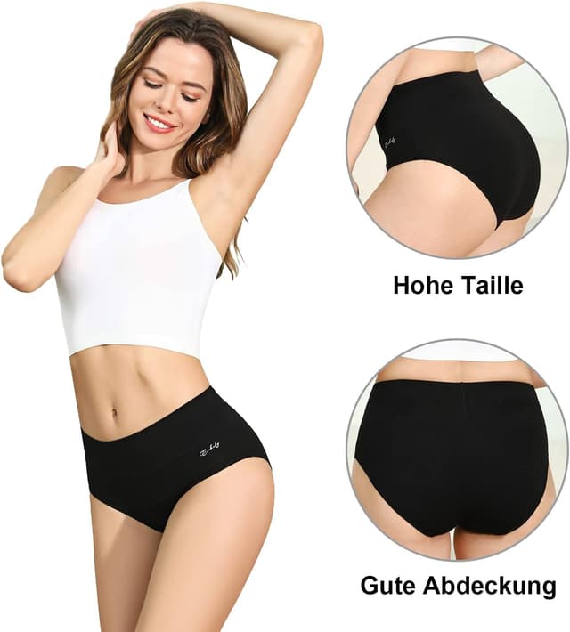 Detalle de Anqier Damen-Shorts im 5er-Pack mit hoher Taille – Stretch-Baumwolle, atmungsaktiv