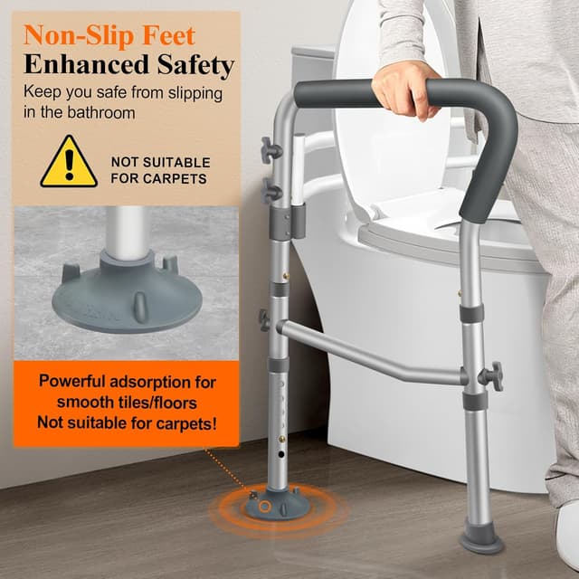 Detalle de DePango Rails de sécurité réglables pour toilettes avec poignées au-dessus du siège (pour personnes âgées et handicapées)