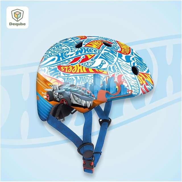 Detalle de DQB DeQUBE Casco Infantil Regolabile Hot Wheels (2–7 anni), ultraleggero, ventilato e conforme EN 1078