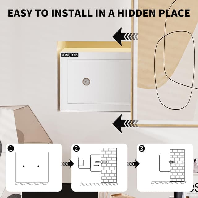 Detalle de WASJOYE Mini Cassaforte a muro 17 x 23 x 17 cm da 6,6 L con serratura a chiave