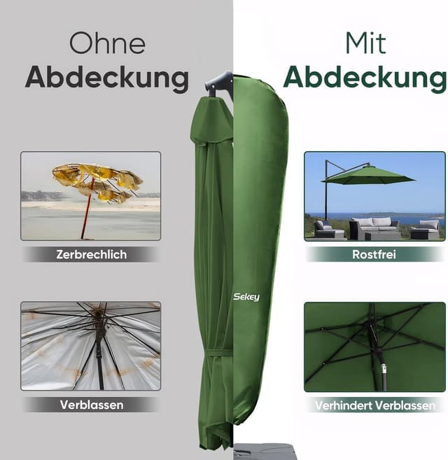 Detalle de Sekey Schutzhülle für Ampelschirm/Sonnenschirm (265×48/70 cm) – wasserdichter Polyester mit UV-Schutz