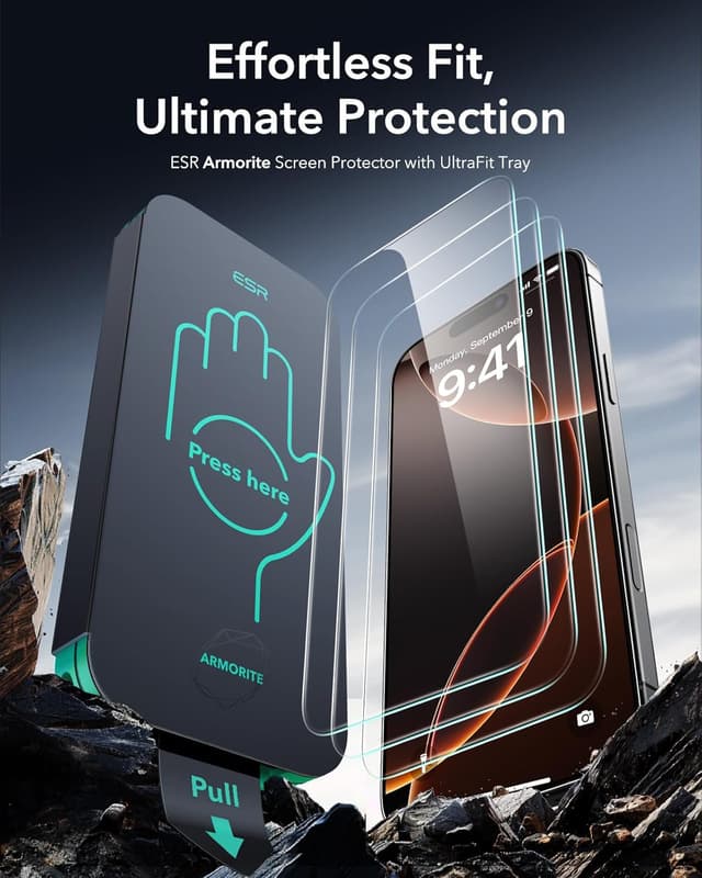 Detalle 2 de ESR Tempered Glass for iPhone 16 Pro Max 3-pack