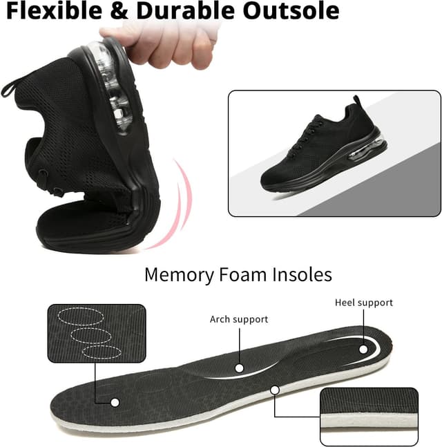 Detalle 2 de Womens Athletic Running Trainers – Breathable Lightweight Walking Shoes with Air Cushion & TPR Grip