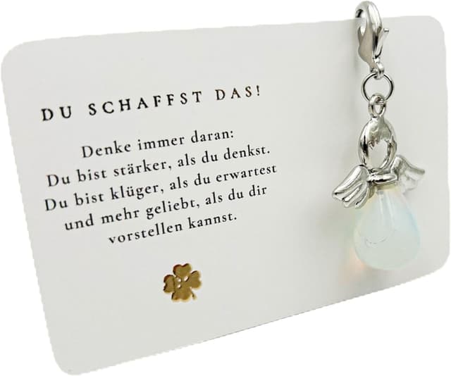 Detalle de Milaboo Schutzengel Schlüsselanhänger mit Edelstein und Karte – handgefertigt in Geschenkverpackung