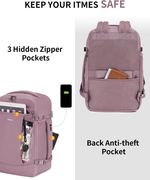 Detalle de ECOHUB Ryanair cabin bag 40x20x25cm (20L) anti-theft underseat travel backpack with laptop compartment