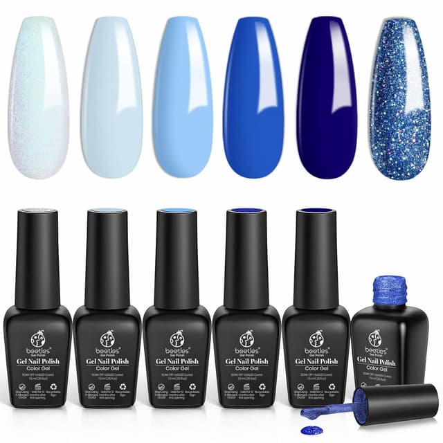 Detalle de Beetles UV-Gel Nagellack Set (6 Farben) – Marineblaue Nuancen für LED-Gel-Nägel, DIY Nail Art