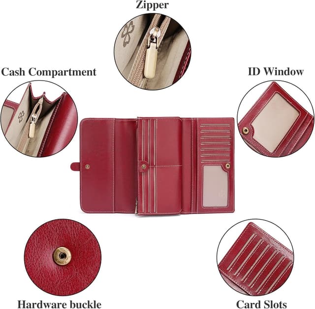 Detalle de SENDEFN RFID Blocking Women’s Purse Wallet with 12 Card Slots and Zipper Compartment