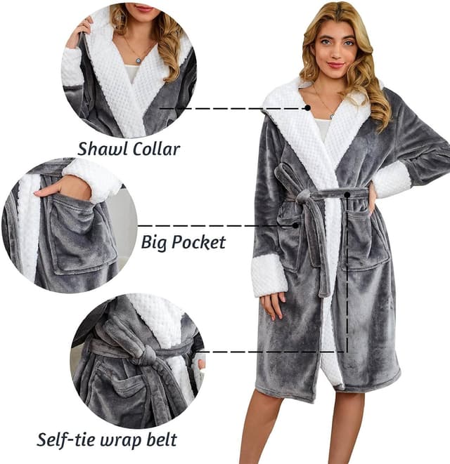 Thumbnail 1 de CMTOP Peignoirs Femme Capuche Doux 2 Poches