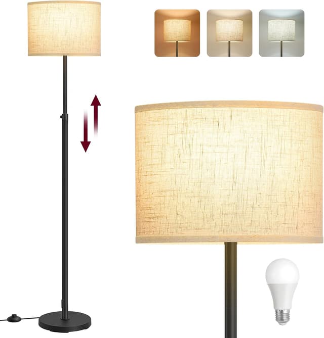 Detalle de VASAGLE Lampada da Terra e da Lettura regolabile in altezza LFL002BH02, con interruttore a pedale e attacco E27