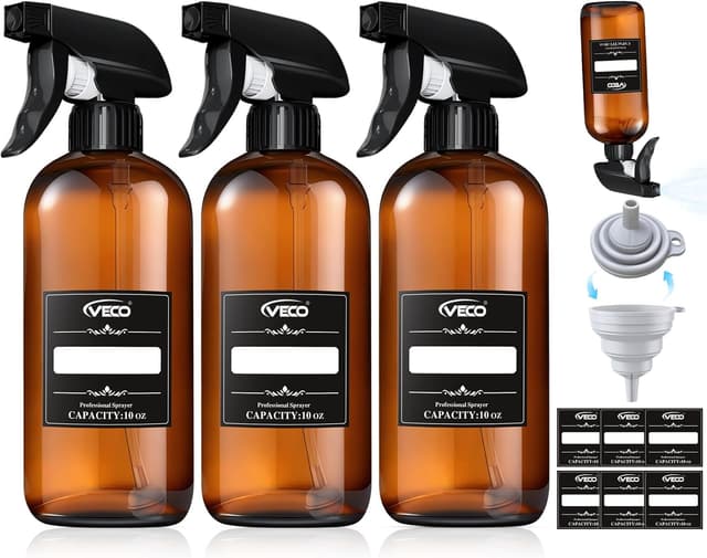 Detalle de Veco 10oz 360° Spray Bottle with Adjustable Nozzle (3-Pack) in Brown