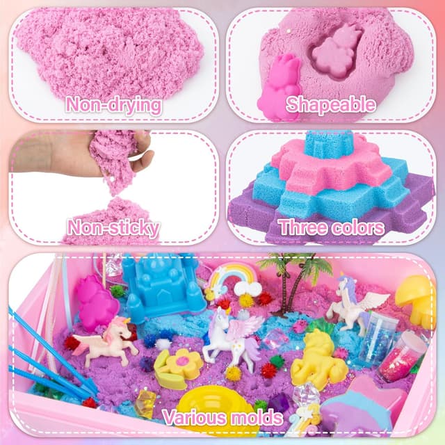 Detalle de snookids Einhorn-Sandspielzeug-Set mit Himmelssand, 24 Formen & Aufbewahrungsbox (690 g)