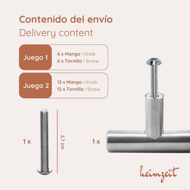 Thumbnail 4 de heimzeit Tiradores en T acero inoxidable 6 piezas