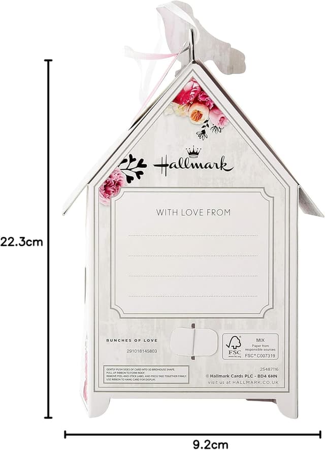 Thumbnail 6 de Hallmark Mother’s Day Card for Mum – 3D & Pop-Up Birdhouse Design with Floral Patterns (White & Pink)