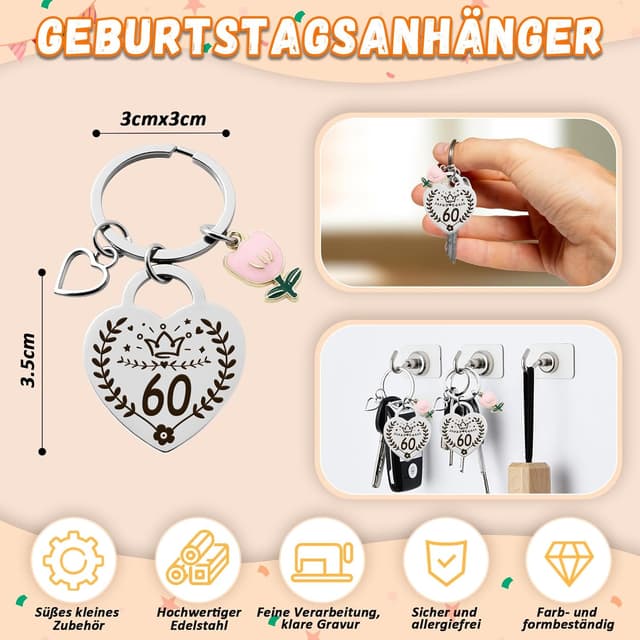 Detalle de WAMIOKAGRO Geschenk-Set zum 60. Geburtstag für Frauen: Kosmetiktasche, Socken & Schlüsselanhänger
