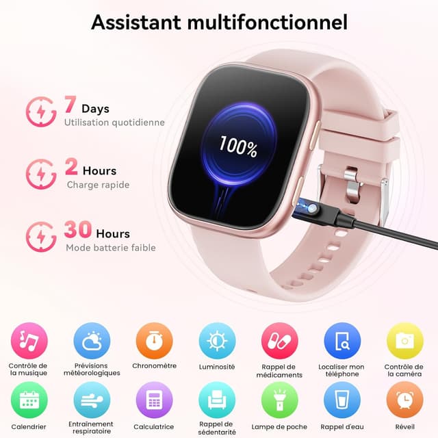 Thumbnail 6 de Montre connectée homme/femme 1,83" HD avec appel Bluetooth, 7 bracelets et coffret cadeau