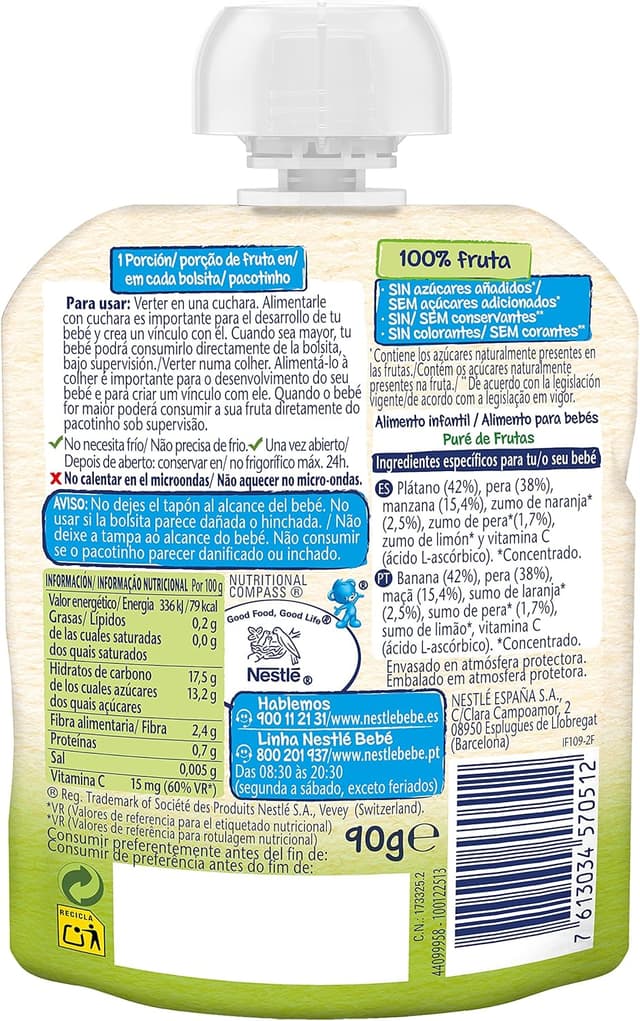 Detalle 1 de Nestlé Papillas Bolsita de Frutas - 16x90g 🍎🍌🍓🍍