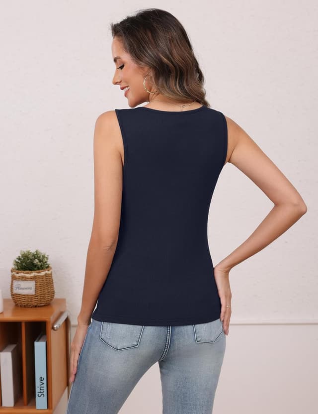 Detalle de Aottori débardeur femme sans manches côtelé à boutons, col rond et coupe slim fit
